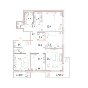 4-комнатная, 147 м² — ЖК ЖК Жемчужный берег