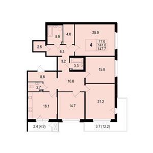 4-комнатная, 147 м² — ЖК ЖК Жемчужный берег