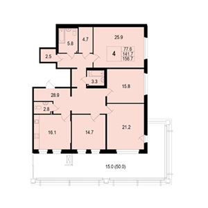 4-комнатная, 156 м² — ЖК ЖК Жемчужный берег