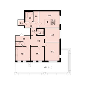 4-комнатная, 157 м² — ЖК ЖК Жемчужный берег