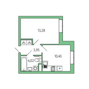 1-комнатная, 44.34 м² — ЖК ЖК Янила Драйв