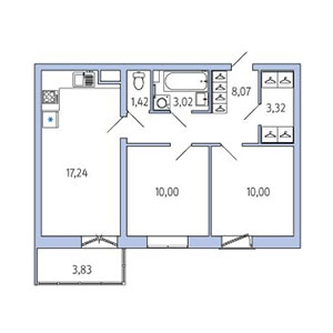 2-комнатная, 48.19 м² — ЖК ЖК Янила Драйв