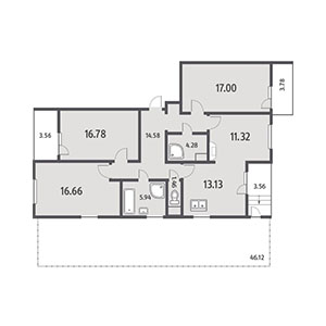 4-комнатная, 120.85 м² — ЖК ЖК Янила Драйв