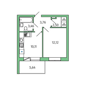 1-комнатная, 33.64 м² — ЖК ЖК Юттери