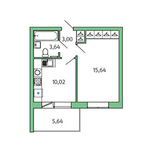 1-комнатная, 33.99 м² — ЖК ЖК Юттери
