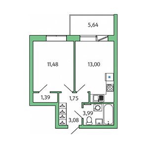 1-комнатная, 36.38 м² — ЖК ЖК Юттери