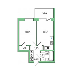 1-комнатная, 36.66 м² — ЖК ЖК Юттери