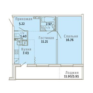 1-комнатная, 50.49 м² — ЖК ЖК Юттери