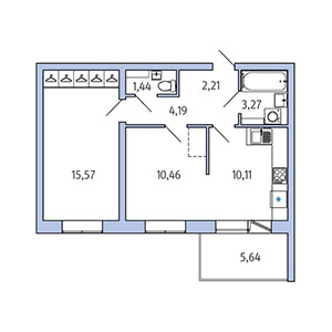 2-комнатная, 48.94 м² — ЖК ЖК Юттери