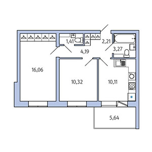 2-комнатная, 49.29 м² — ЖК ЖК Юттери