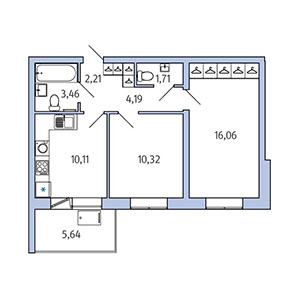 2-комнатная, 54.43 м² — ЖК ЖК Юттери