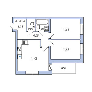 2-комнатная, 58.12 м² — ЖК ЖК Юттери