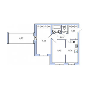 2-комнатная, 59.38 м² — ЖК ЖК Юттери