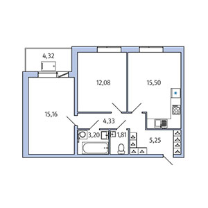 2-комнатная, 62.96 м² — ЖК ЖК Юттери