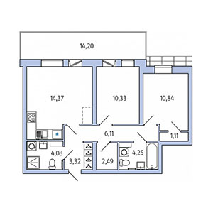 2-комнатная, 64.88 м² — ЖК ЖК Юттери