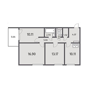 3-комнатная, 67.62 м² — ЖК ЖК Юттери