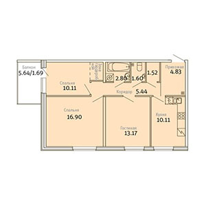 3-комнатная, 68.17 м² — ЖК ЖК Юттери