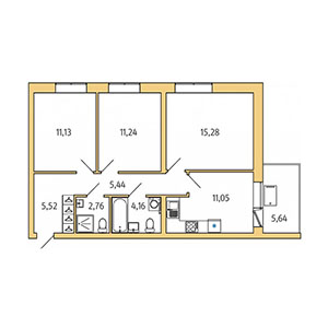 3-комнатная, 72.95 м² — ЖК ЖК Юттери