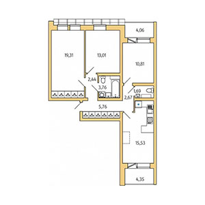 3-комнатная, 79.19 м² — ЖК ЖК Юттери