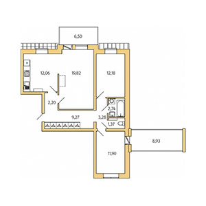 3-комнатная, 81.24 м² — ЖК ЖК Юттери