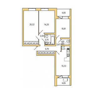 3-комнатная, 81.66 м² — ЖК ЖК Юттери