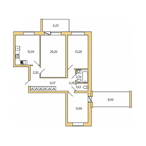 3-комнатная, 84.43 м² — ЖК ЖК Юттери