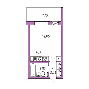 Студия, 28.07 м² — ЖК ЖК Юттери