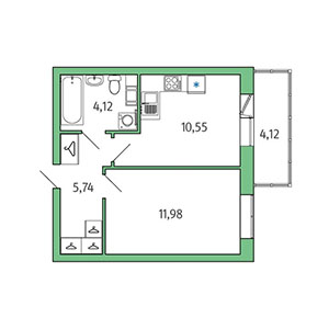 1-комнатная, 27.14 м² — ЖК ЖК Айкью Гатчина(IQ Гатчина)