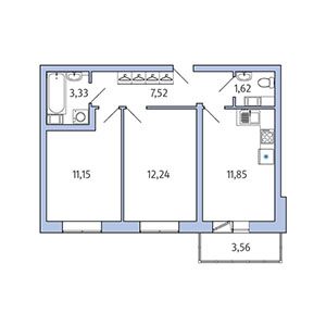 2-комнатная, 55.07 м² — ЖК ЖК Айкью Гатчина(IQ Гатчина)