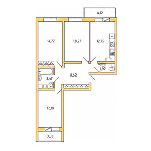 3-комнатная, 75.94 м² — ЖК ЖК Айкью Гатчина(IQ Гатчина)