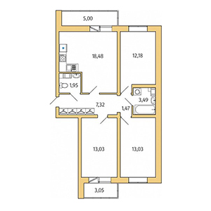 3-комнатная, 86.62 м² — ЖК ЖК Грена Лунд