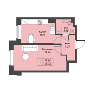 1-комнатная, 36.66 м² — ЖК ЖК Ультра Сити