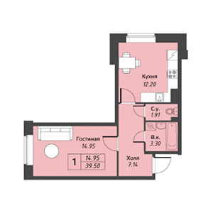 1-комнатная, 41.45 м² — ЖК ЖК Ультра Сити