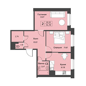 2-комнатная, 61.31 м² — ЖК ЖК ЭкоСити