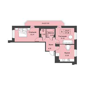2-комнатная, 60.85 м² — ЖК ЖК Дом на набережной