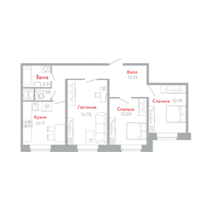 3-комнатная, 89.73 м² — ЖК ЖК Новое колпино