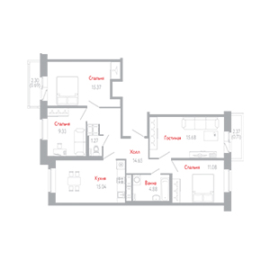 4-комнатная, 88.7 м² — ЖК ЖК Новое колпино