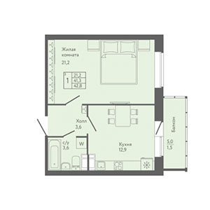 1-комнатная, 42.8 м² — ЖК ЖК Дом на набережной
