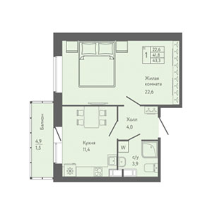 1-комнатная, 43.3 м² — ЖК ЖК Новый лиговский