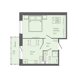 1-комнатная, 43.5 м² — ЖК ЖК ЗемлЯнино