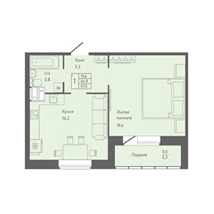 1-комнатная, 44.7 м² — ЖК ЖК Новый лиговский