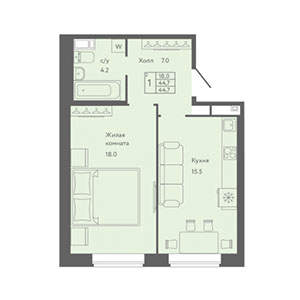 1-комнатная, 47.4 м² — ЖК ЖК Новый лиговский
