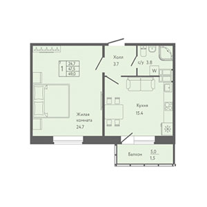 1-комнатная, 47.4 м² — ЖК ЖК Колумб