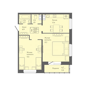 2-комнатная, 60.1 м² — ЖК ЖК Новый лиговский