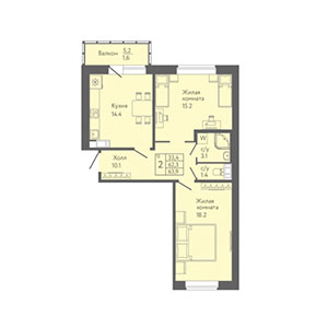 2-комнатная, 63.9 м² — ЖК ЖК Новый лиговский