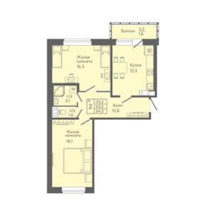 2-комнатная, 64.5 м² — ЖК ЖК Новый лиговский