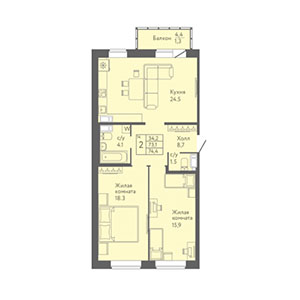 2-комнатная, 74.4 м² — ЖК ЖК Лайф Приморский
