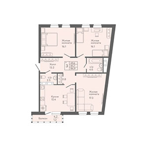 3-комнатная, 86.9 м² — ЖК ЖК Лайф Лесная