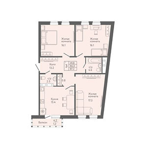 3-комнатная, 87.2 м² — ЖК ЖК Лайф Лесная