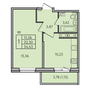 1-комнатная, 34.4 м² — ЖК ЖК Астрид